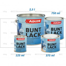 Adler Buntlack 5in1 in RAL en NCS kleuren – verkrijgbaar in diverse verpakkingen.