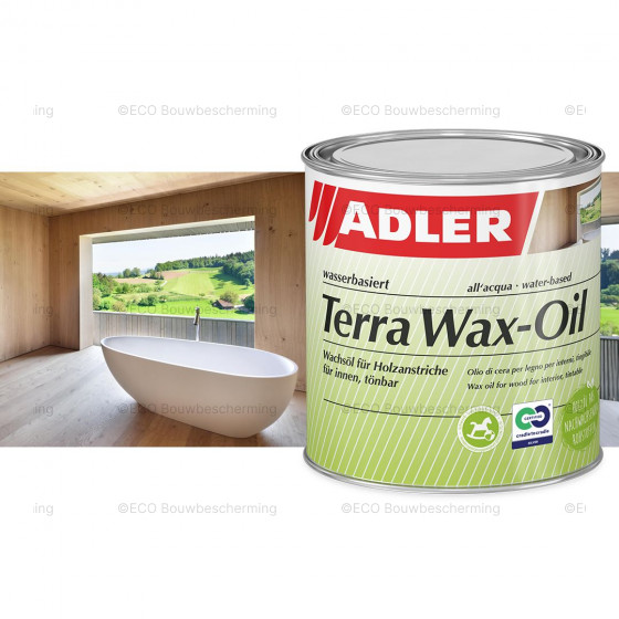 Afbeelding van een blik Adler Terra Wax-Olie 375ml, een hoogwaardige watergedragen houtwas voor bescherming en onderhoud van houten oppervlakken.