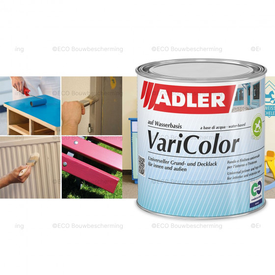 Verpakking van 750ml Adler Varicolor verf, multifunctionele verf voor binnen en buiten.