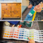 Collage van een kast Matte, rustieke afwerking op een muur met Adler Kreidefarbe krijtverf