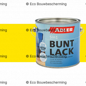 Blik Adler Buntlack 5in1 RAL 1021: "Adler Buntlack 5in1 lakverf in koolzaadgeel, geschikt voor hout, metaal en kunststof."
