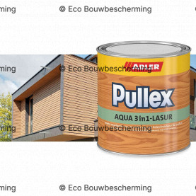 Verpakking van 750 ml Adler Pullex Aqua 3in1-Lasur, een watergedragen impregneerlazuur voor buitenhouten oppervlakken