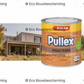 Afbeelding van een 750ml verpakking van Adler Pullex Aqua Terra, een watergedragen houtbeschermingsmiddel voor diverse houttoepassingen.