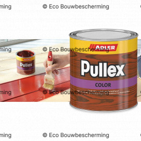 Verpakking van de 750ml Adler Pullex Color lakverf, geschikt voor houtbehandeling en bescherming.